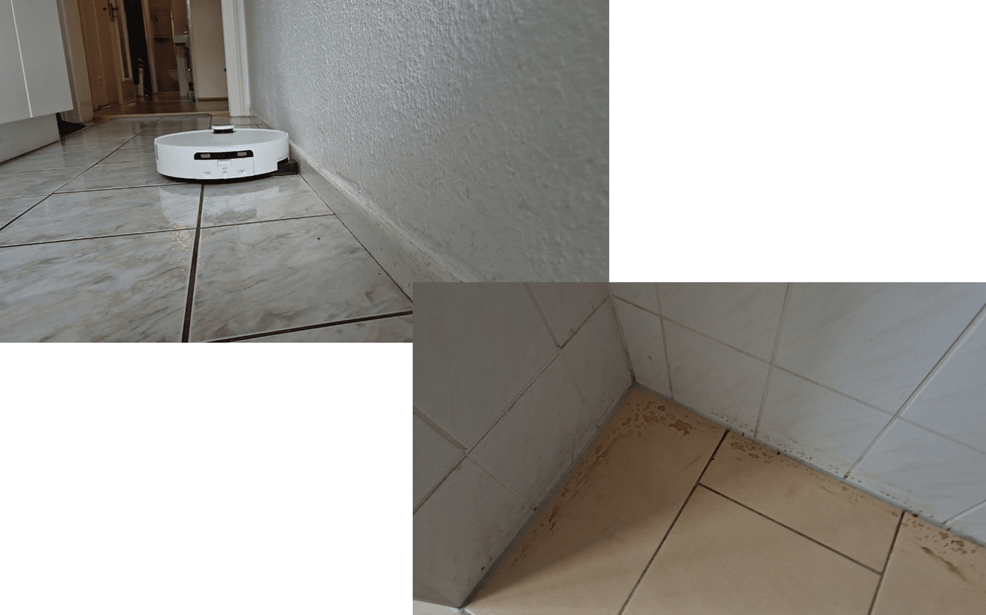 Der Dreame Aqua10 Ultra Track beim Wischen an den Leisten.